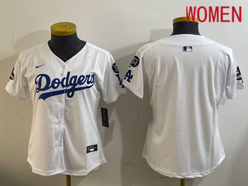 Women Los Angeles Dodgers Blank White Game 2024 Nike MLB Jersey style 12091->women mlb jersey->Women Jersey